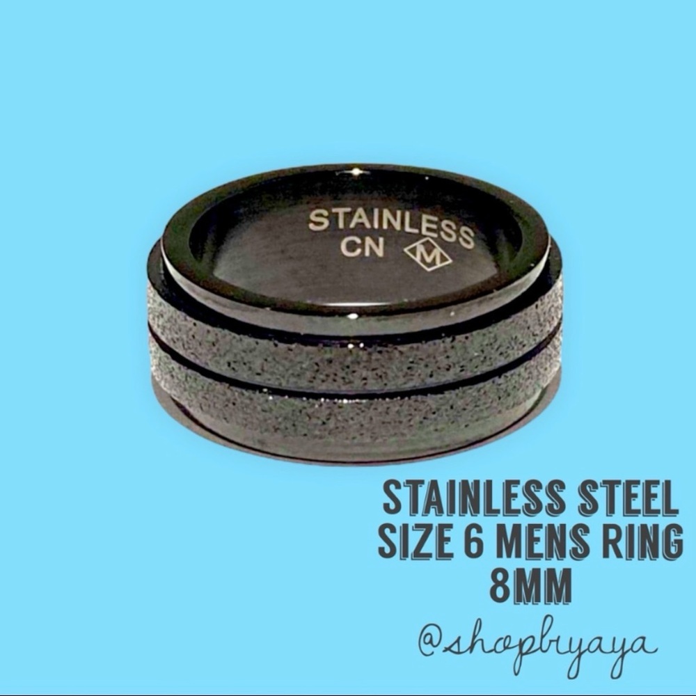 Stainless Steel Mens Black Frosted Promise Ring Boyfriend Gift